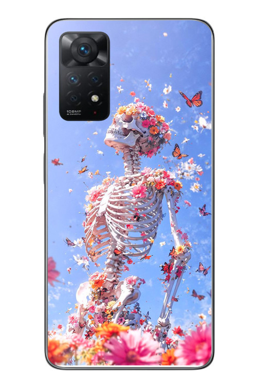 Redmi Note 11 Pro 4G Uyumlu İskelet Çiçekleri Baskılı Silikon Kılıf