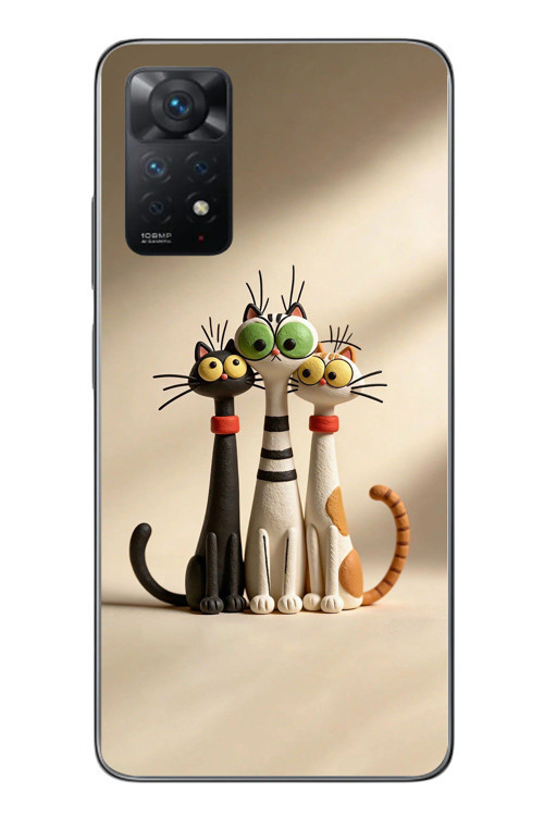 Redmi Note 11 Pro 4G Uyumlu Neşeli Kedi Ailesi Baskılı Silikon Kılıf