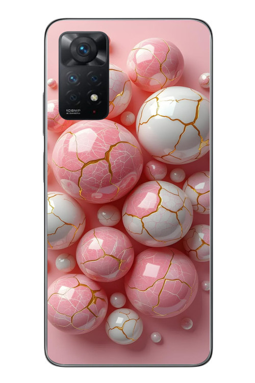 Redmi Note 11 Pro 4G Uyumlu Pembe Beyaz Kırık Toplar Baskılı Silikon Kılıf