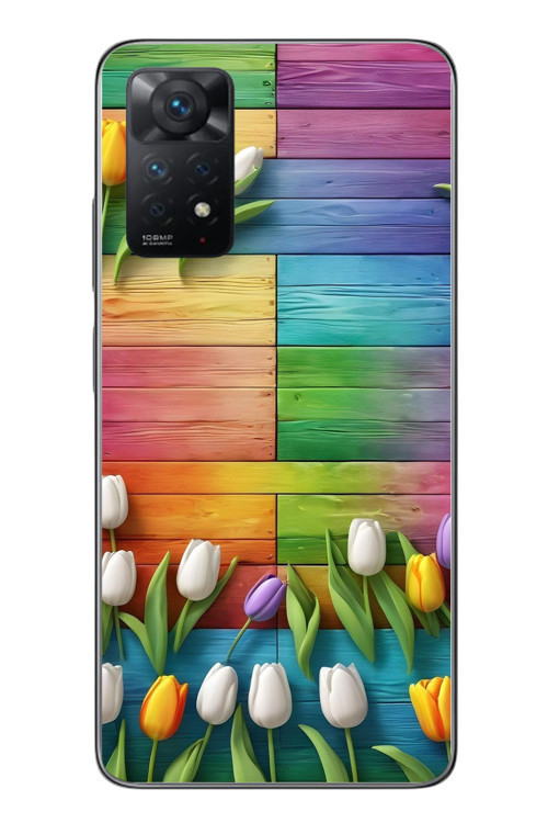 Redmi Note 11 Pro 4G Uyumlu Renkli Laleler Baskılı Silikon Kılıf