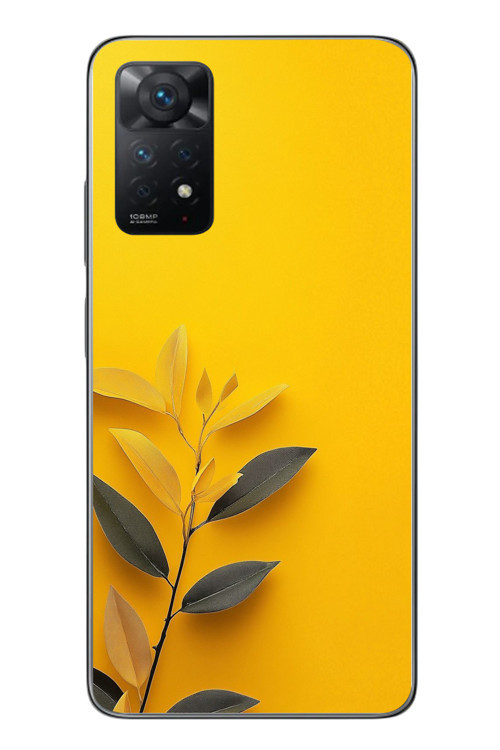 Redmi Note 11 Pro 4G Uyumlu Sarı Siyah Çiçekler Baskılı Silikon Kılıf