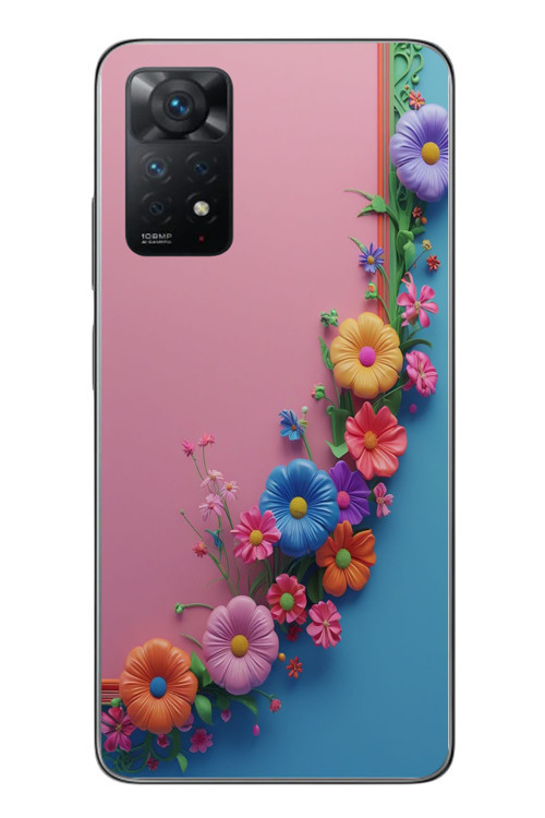 Redmi Note 11 Pro 4G Uyumlu Pembe Mavi Sarmaşık Baskılı Silikon Kılıf