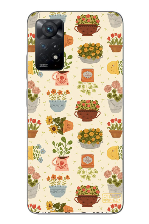 Redmi Note 11E Uyumlu Çiçekler ve Saksılar Baskılı Silikon Kılıf
