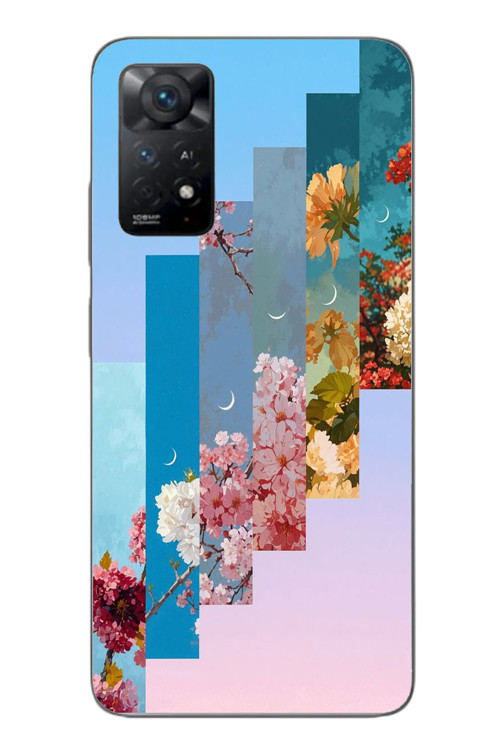 Redmi Note 11E Uyumlu Dik Çiçek Tabloları Baskılı Silikon Kılıf