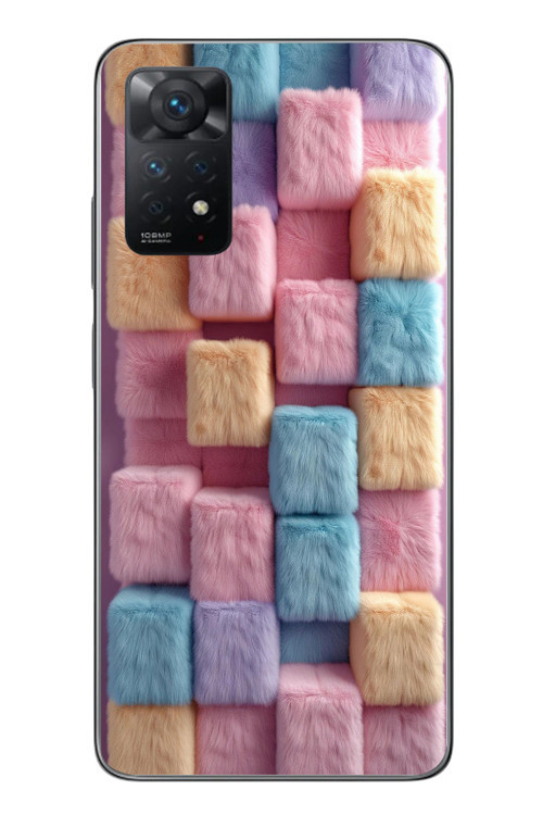 Redmi Note 11 Pro 4G Uyumlu Pembe Tüylü Kareler Baskılı Silikon Kılıf