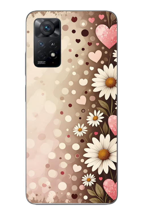Redmi Note 11E Uyumlu Kalpli Papatya Damlaları Baskılı Silikon Kılıf