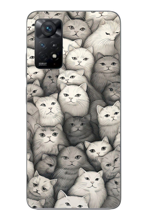 Redmi Note 11E Uyumlu Kara Kalem Kediler Baskılı Silikon Kılıf