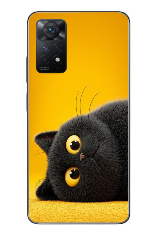 Redmi Note 11 Pro 4G Uyumlu Yan Bakan Siyah Kedi Baskılı Silikon Kılıf