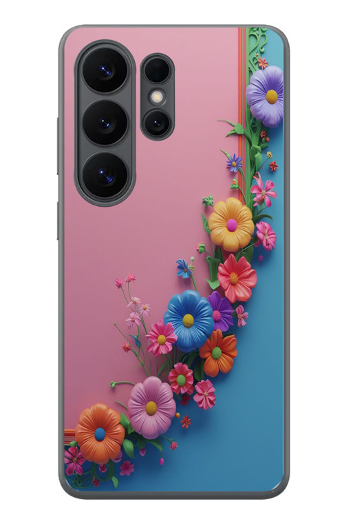 Samsung Galaxy S26 Ultra Uyumlu Pembe Mavi Sarmaşık Baskılı Silikon Kılıf