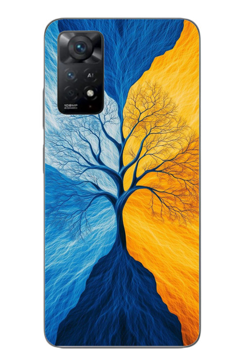 Redmi Note 11E Uyumlu Sarı Mavi Ağaç Baskılı Silikon Kılıf