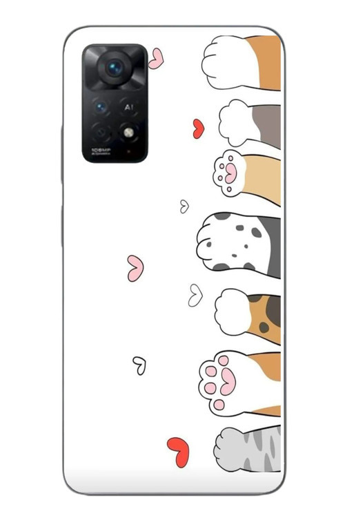 Redmi Note 11E Uyumlu Kedi Harekatı Patileri Baskılı Silikon Kılıf