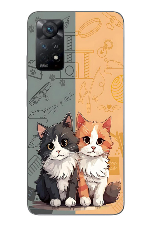 Redmi Note 11E Uyumlu Sarı ve Siyah Kedi Baskılı Silikon Kılıf