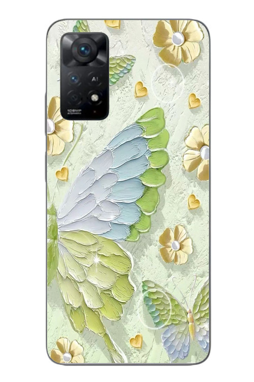 Redmi Note 11E Uyumlu Yeşil Mavi Kelebek Baskılı Silikon Kılıf