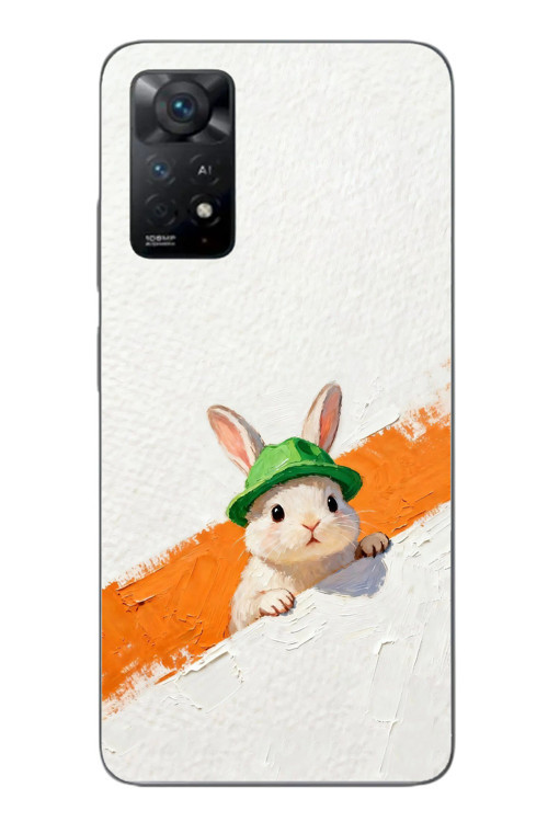 Redmi Note 11E Uyumlu Yeşil Şapkalı Tavşan Baskılı Silikon Kılıf