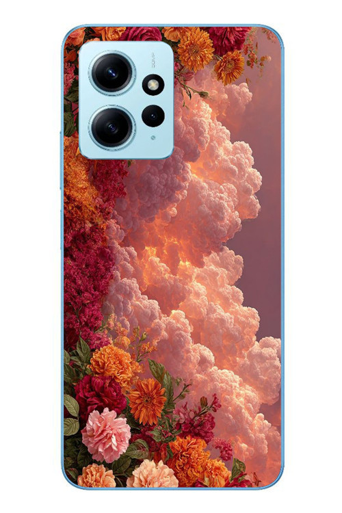 Redmi Note 12 4G Uyumlu Güller ve Bulutlar Baskılı Silikon Kılıf