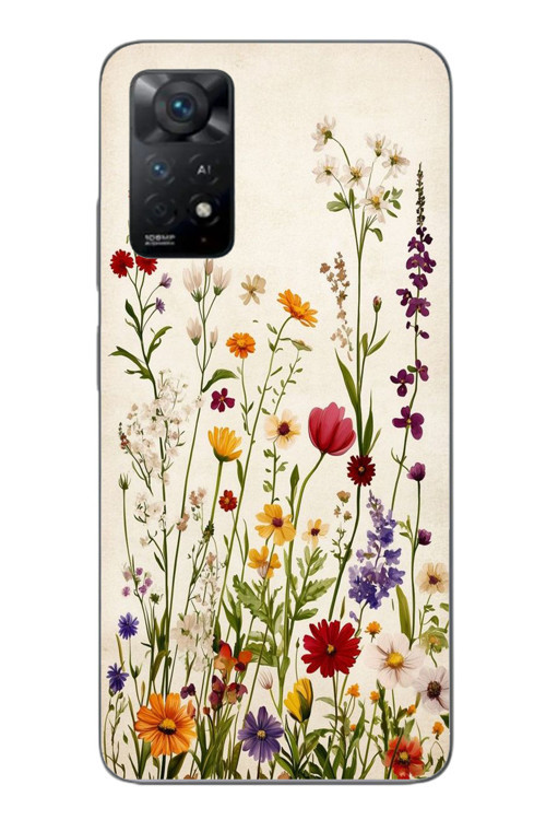 Redmi Note 11E Uyumlu Zarif Çiçekler Baskılı Silikon Kılıf