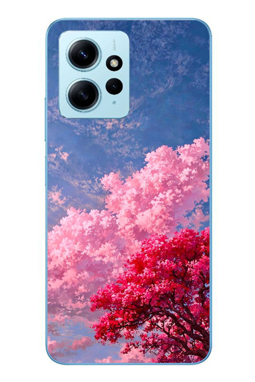 Redmi Note 12 4G Uyumlu Kırmızı Pembe Ağaçlar Baskılı Silikon Kılıf