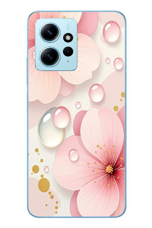 Redmi Note 12 4G Uyumlu Damlalı Çiçekler Baskılı Silikon Kılıf