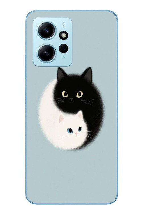 Redmi Note 12 4G Uyumlu Yin Yang Kediler Baskılı Silikon Kılıf