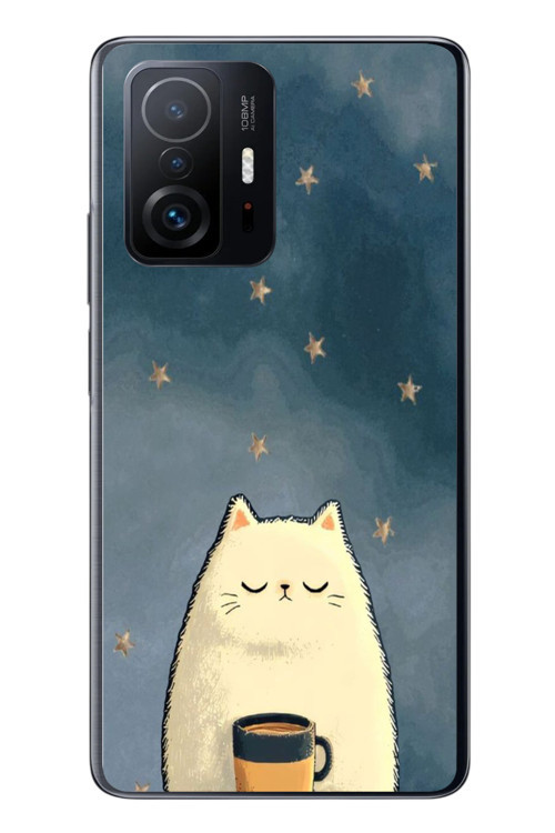 Xiaomi Mi 11 T-11 T Pro Uyumlu Kahveci Beyaz Kedir Baskılı Silikon Kılıf
