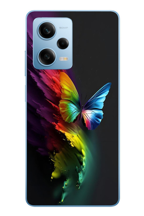 Redmi Note 12 Pro 5G Uyumlu Gökkuşağı Kelebeği Baskılı Silikon Kılıf