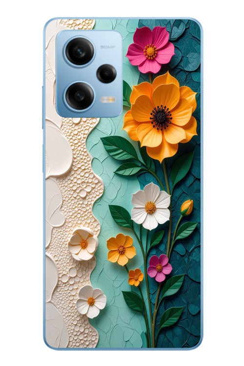 Redmi Note 12 Pro 5G Uyumlu Güzel Modern Çiçekler Baskılı Silikon Kılıf