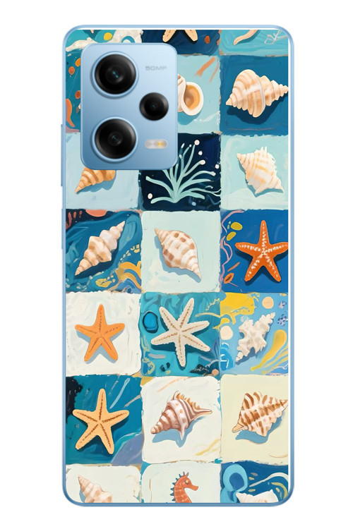 Redmi Note 12 Pro 5G Uyumlu Deniz Kabukları Baskılı Silikon Kılıf