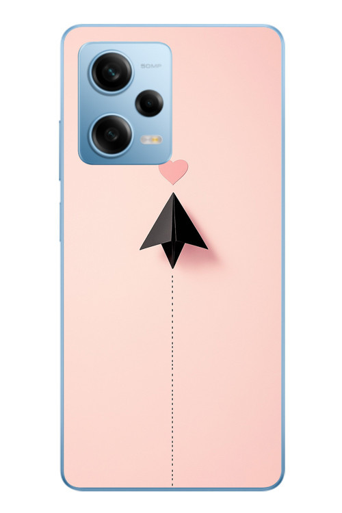 Redmi Note 12 Pro 5G Uyumlu Kalp Siyah Uçak Baskılı Silikon Kılıf