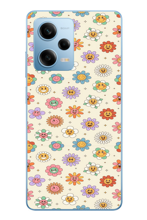 Redmi Note 12 Pro 5G Uyumlu Gülen Çiçekler Baskılı Silikon Kılıf
