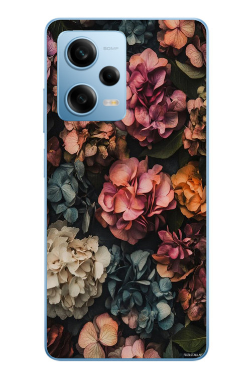 Redmi Note 12 Pro 5G Uyumlu Koyu Çiçekler Baskılı Silikon Kılıf