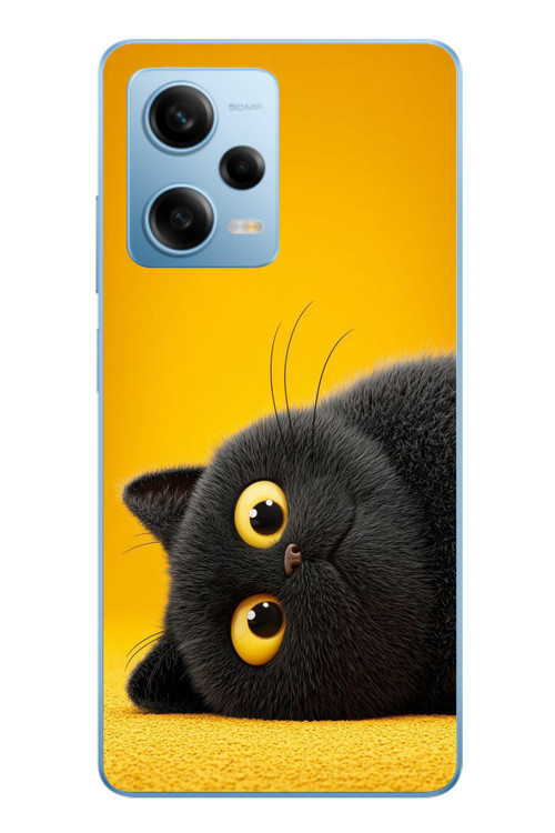 Redmi Note 12 Pro 5G Uyumlu Yan Bakan Siyah Kedi Baskılı Silikon Kılıf