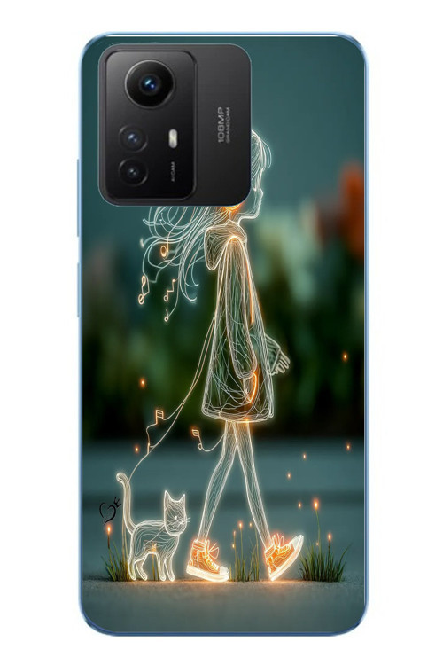 Redmi Note 12S Uyumlu Kedili Neon Kız Baskılı Silikon Kılıf