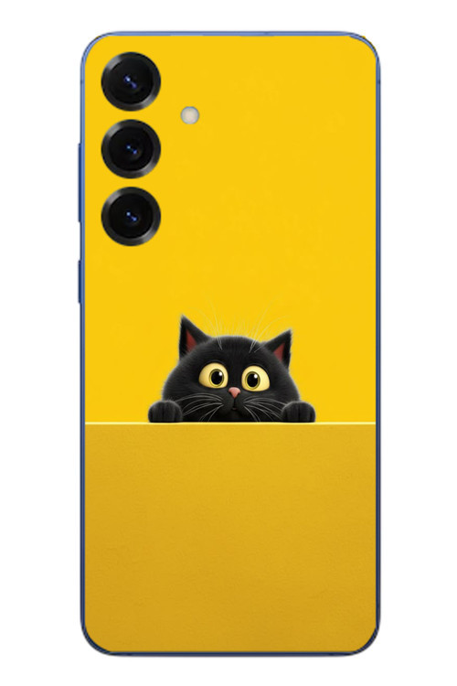 Samsung Galaxy S25 Plus Uyumlu Sarı Gözlü Kedi Baskılı Silikon Kılıf