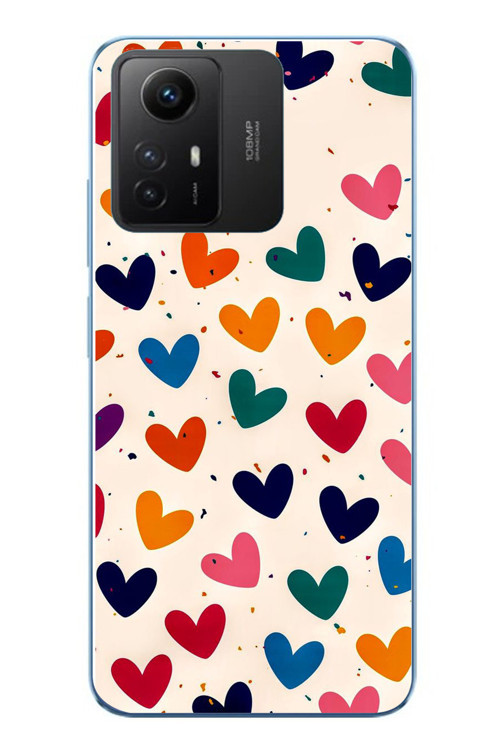Redmi Note 12S Uyumlu Renkli Kalpler Baskılı Silikon Kılıf