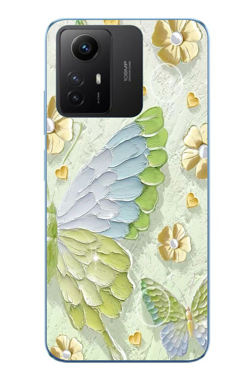 Redmi Note 12S Uyumlu Yeşil Mavi Kelebek Baskılı Silikon Kılıf