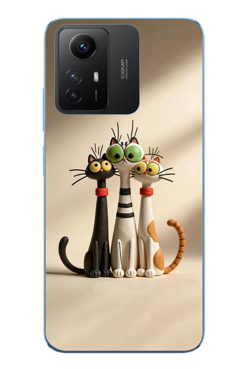 Redmi Note 12S Uyumlu Neşeli Kedi Ailesi Baskılı Silikon Kılıf