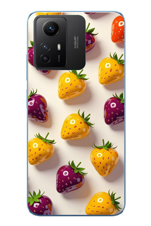 Redmi Note 12S Uyumlu Sarı Kırmızı Çilekler Baskılı Silikon Kılıf