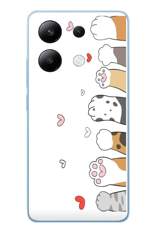 Redmi Note 13 4G Uyumlu Kedi Harekatı Patileri Baskılı Silikon Kılıf