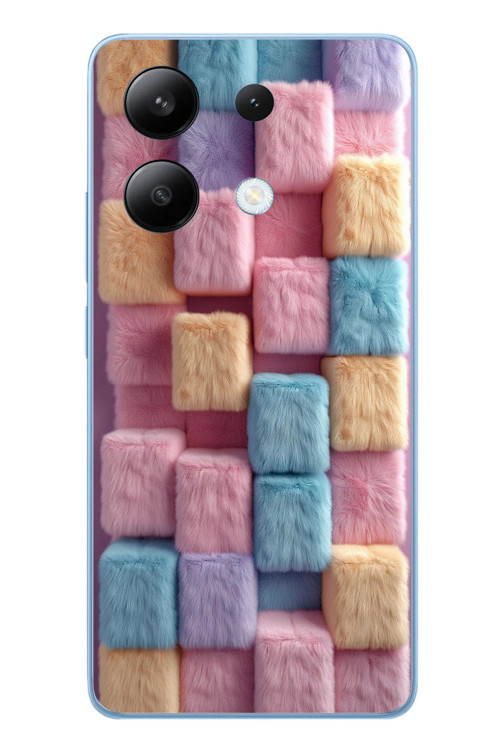Redmi Note 13 4G Uyumlu Pembe Tüylü Kareler Baskılı Silikon Kılıf