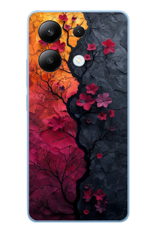 Redmi Note 13 4G Uyumlu Yaprak Geçişkenliği Baskılı Silikon Kılıf