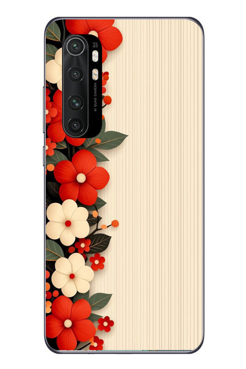 Xiaomi Mi 10 Lite Uyumlu Kırmızı Beyaz Çiçekler Baskılı Silikon Kılıf