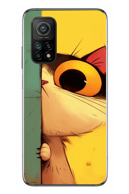 Xiaomi Mi 10 T Uyumlu Tek Gözlü Kedi Baskılı Silikon Kılıf