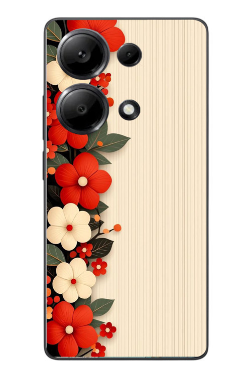 Redmi Note 13 Pro 4G Uyumlu Kırmızı Beyaz Çiçekler Baskılı Silikon Kılıf