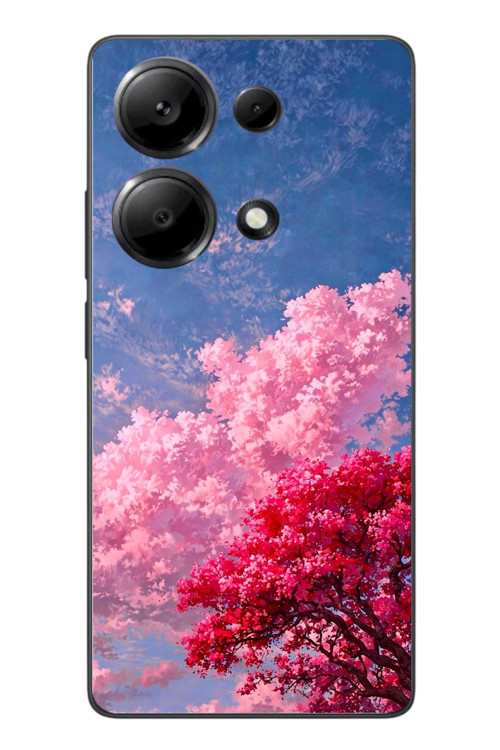 Redmi Note 13 Pro 4G Uyumlu Kırmızı Pembe Ağaçlar Baskılı Silikon Kılıf