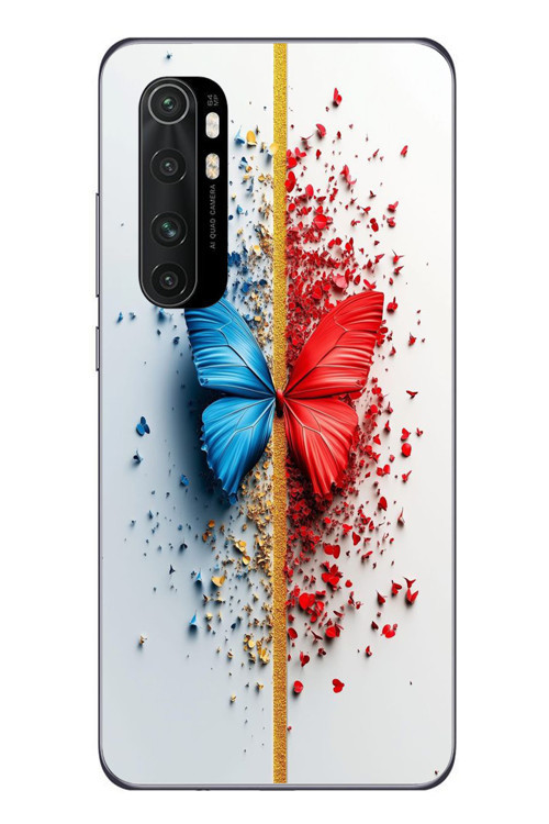 Xiaomi Mi 10 Lite Uyumlu Kırmızı Mavi Kelebek Baskılı Silikon Kılıf