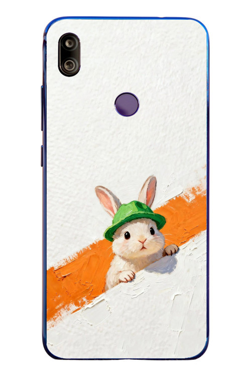 Redmi Note 7 Uyumlu Yeşil Şapkalı Tavşan Baskılı Silikon Kılıf