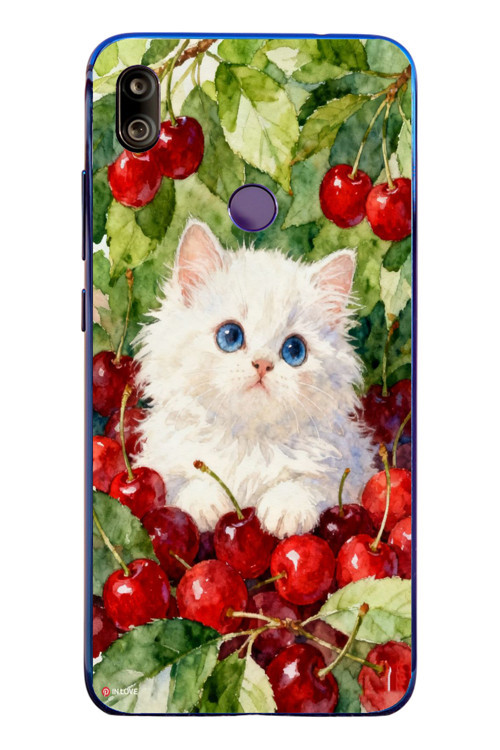 Redmi Note 7 Uyumlu Kirazlı Kedi Baskılı Silikon Kılıf