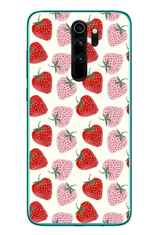 Redmi Note 8 Pro Uyumlu Kırmızı Pembe Çilekler Baskılı Silikon Kılıf