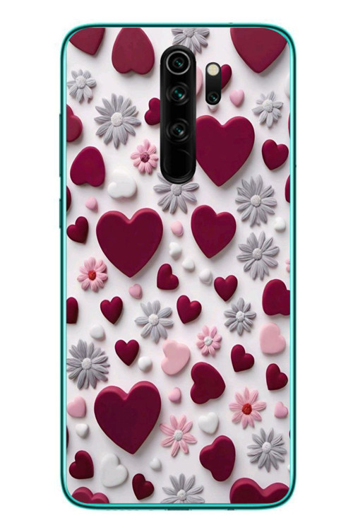 Redmi Note 8 Pro Uyumlu Kırmızı ve Pembe Kalpler Baskılı Silikon Kılıf