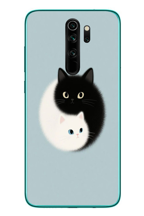 Redmi Note 8 Pro Uyumlu Yin Yang Kediler Baskılı Silikon Kılıf